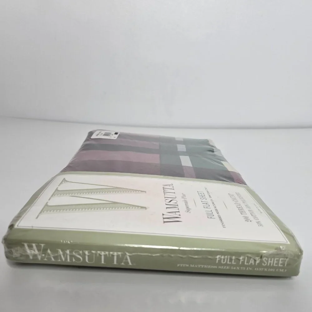 Wamsutta Tyler Plaid Hunter Full Flat Sheet Supercale Plus 81 x 96 NEW 200 Threa